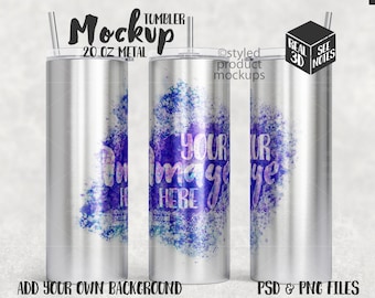 Dye sublimation 20oz Stainless Steel skinny tumbler Mockup | Add your own image and background