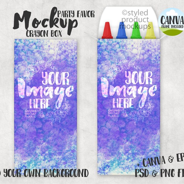 Crayon box party favor mockup | Add your own image and background | Canva frame mockup