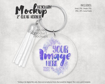 Clear acrylic round keychain Mockup | Add your own image and background