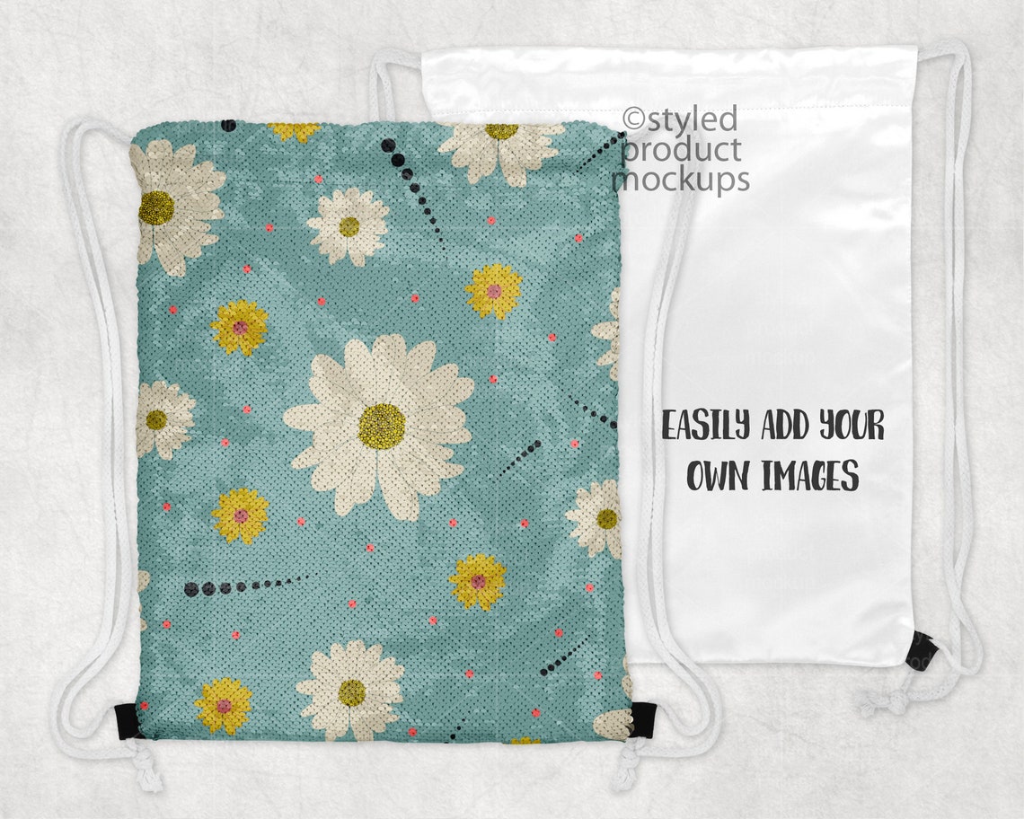 Dye Sublimation Sequin Drawstring Bag Mockup Add Your Own Etsy
