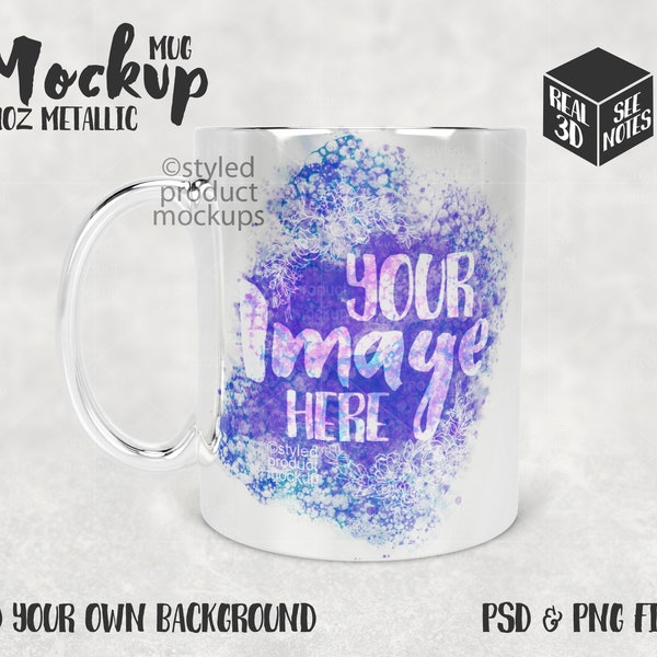 Dye sublimation 11oz metallic mug Mockup | Add your own image and background