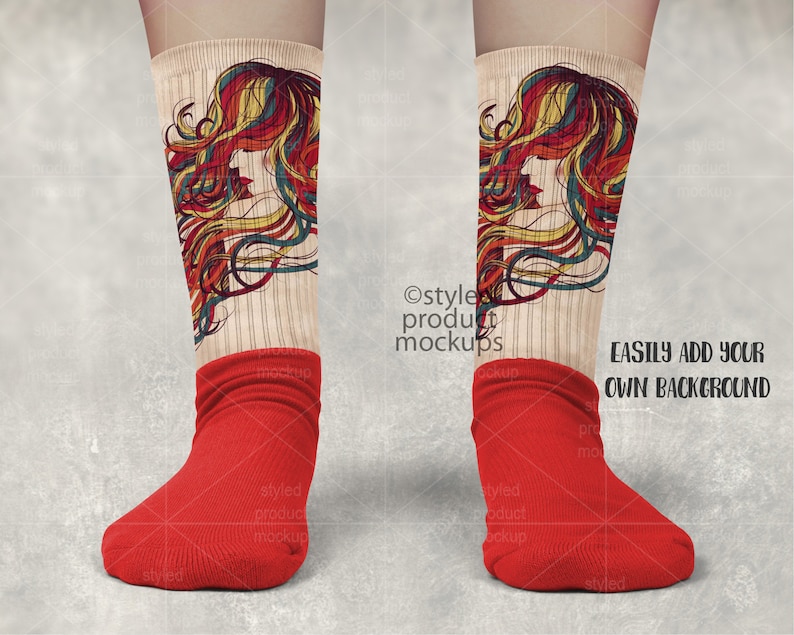Download Dye sublimation crew sock with color foot mockup Add your ...