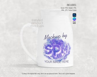 Kleurstofsublimatie 15oz melkkanvormige mok mockup | Voeg je eigen afbeelding en achtergrond toe