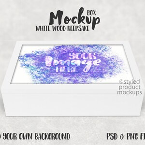 Dye sublimation white coated wood keepsake box Mockup | Add your own image and background