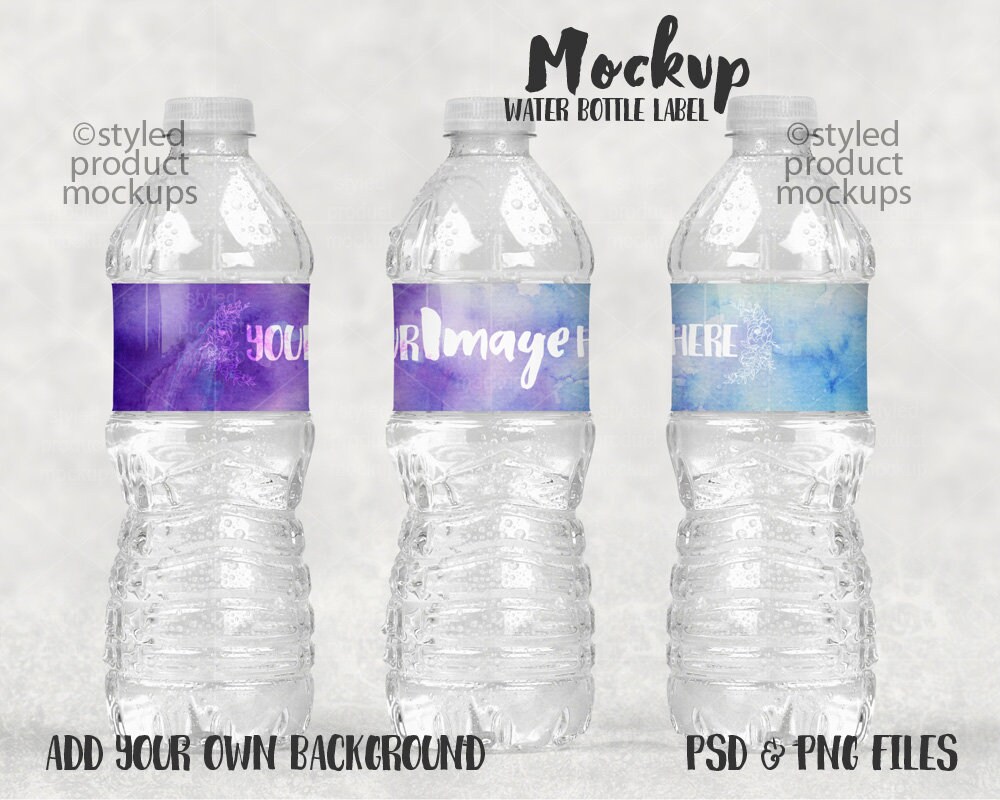 Water bottle label full wrap view template mockup | Add your own imag…