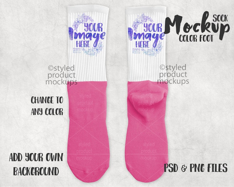 Download Dye Sublimation Crew Sock With Color Foot Mockup Add Your Etsy PSD Mockup Templates