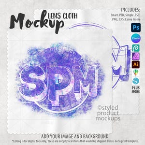 Mockup di panno per lenti quadrate per la pulizia degli occhiali tramite sublimazione / Aggiungi la tua immagine e lo sfondo / Mockup intelligente Photoshop / Mockup di cornice Canva