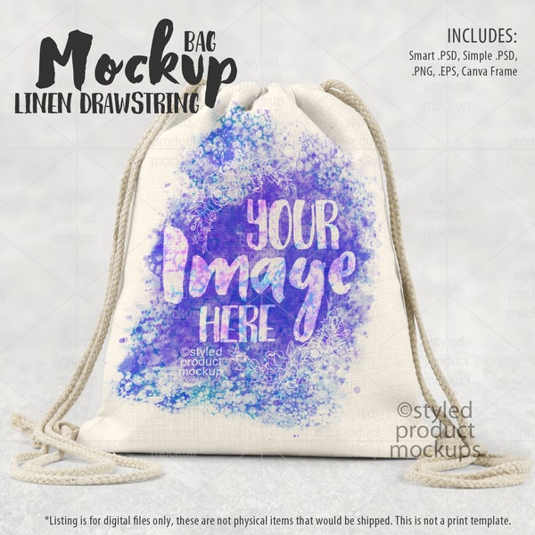Dye sublimation linen drawstring bag mockup template | Add your own image and background