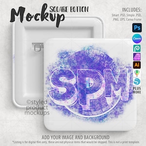 Square Pin Back Button Mockup | Add your own image and background | Photoshop Smart Mockup | Canva Frame Mockup