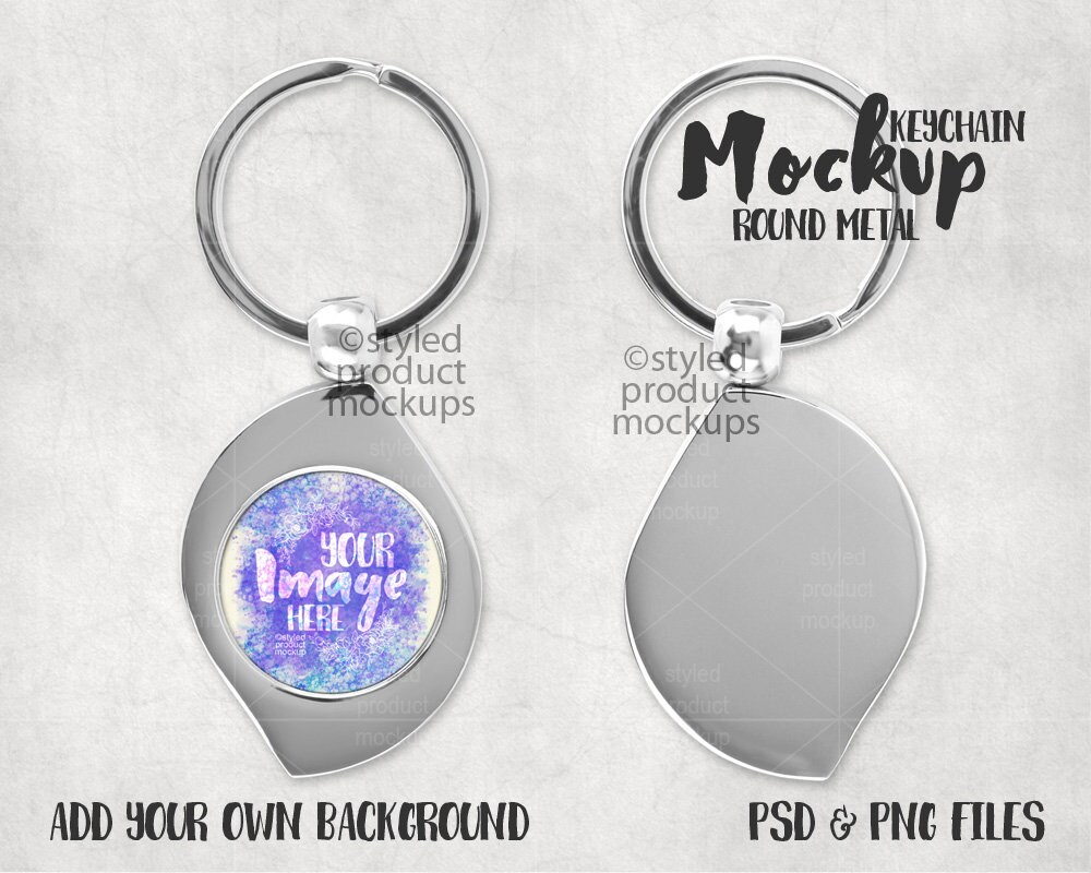 Download Dye Sublimation Round With Pointed End Metal Keychain Mockup Etsy