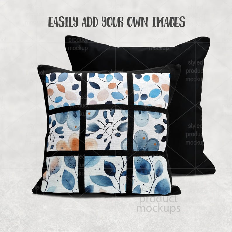 9 Panel Pillow Mockup | Dye Sublimation Pillow Mockup | Smart PSD, Canva Frame, Transparent PNG image 2