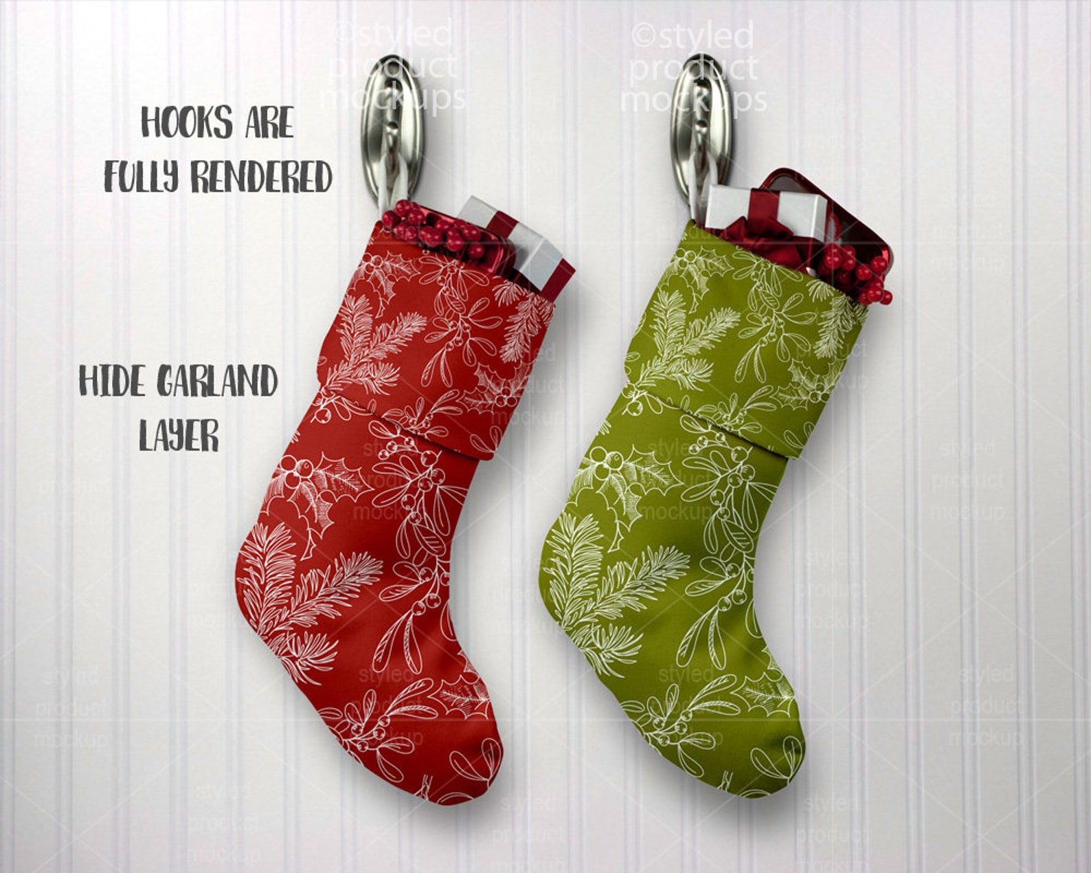 Christmas stocking set template mockup Add your own image