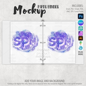 Pasta de 3 argolas com papel dentro de mockup | Adicione sua própria imagem e plano de fundo | Photoshop Smart Mockup | Canva Frame Mockup