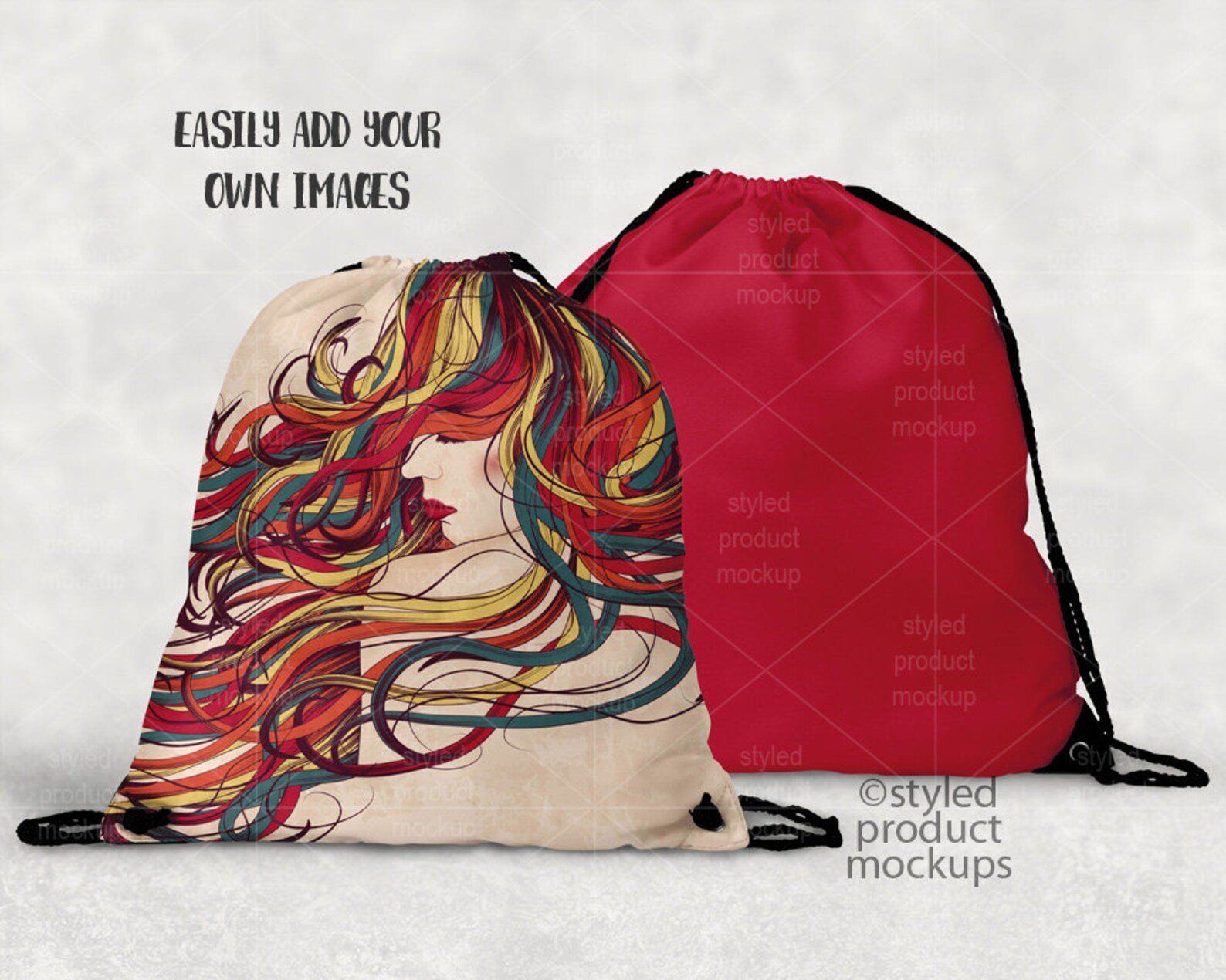 Threaders Drawstring Backpack Template Two Sided Drawstring Backpack Template Mockup | Add Your Own Image and ...