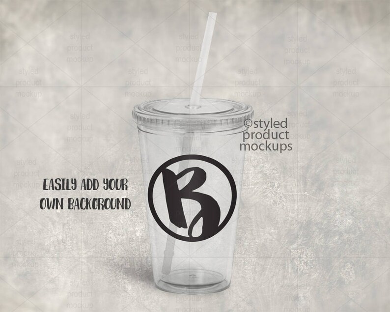 Download Clear plastic reusable cup with lid and straw template mockup | Etsy