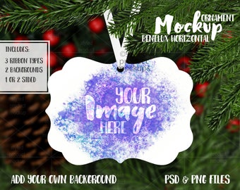 Dye sublimation horizontal benelux aluminum Christmas ornament mockup | Add your own image and background