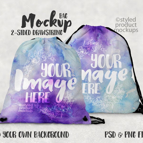 Two sided drawstring backpack template mockup | Add your own image and background
