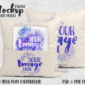 Dye sublimation linen book pocket pillow mockup | Add your own image and background