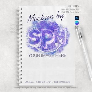 Spiral bound notebook A5 Mockup | Add your own image and background | Canva Frame Mockup