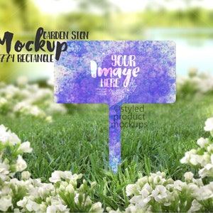 Dye sublimation 4774 rectangle yard sign in garden mockup | Add your own image and background