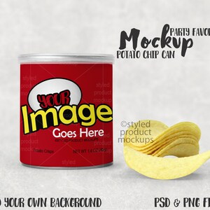 Party favor potato chip can tube label mockup | Add your own image and background