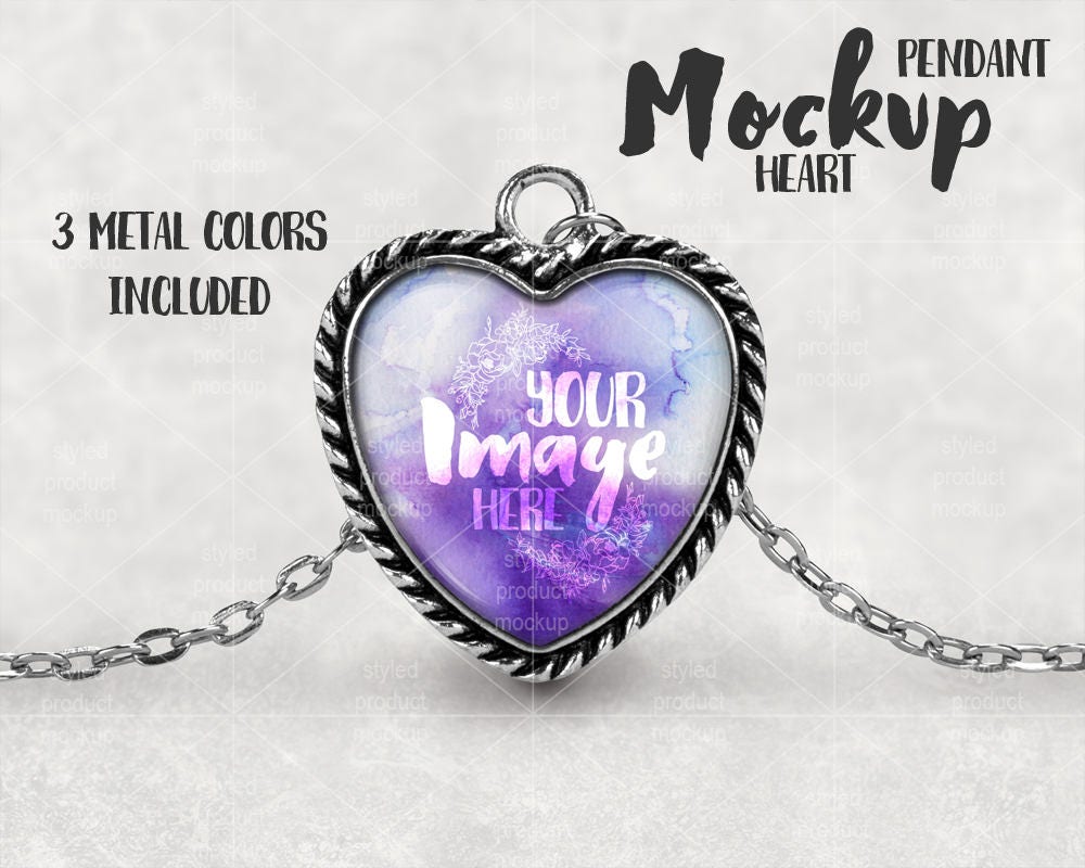 Download Heart shaped pendant template mockup with Rolo chain and rope | Etsy