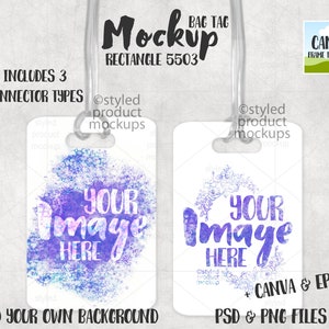 Dye sublimation rectangle luggage tag 5503 mockup template | Add your own image and background | Canva frame mockup