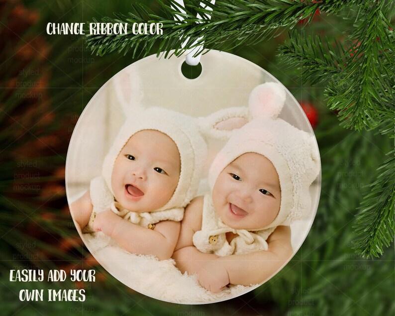 Download Round sublimation acrylic Christmas ornament mockup template | Etsy