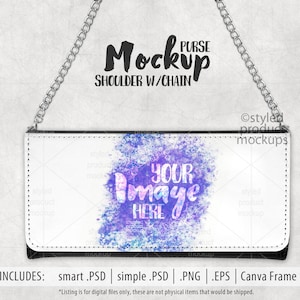 Dye Sublimation PU-Leder Schultertasche mit Kette Mockup | Fügen Sie Ihr eigenes Bild und Hintergrund | Leinwand Rahmen Mockup
