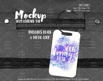 Maqueta de etiqueta de equipaje rectangular de sublimación de tinta / Agregue su propia imagen