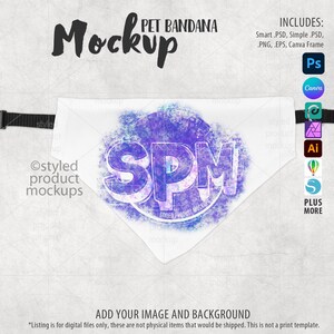 Pet Bandana on Collar Mockup for Dye Sublimation | Add your own image and background | Photoshop Smart Mockup | Canva Frame Mockup