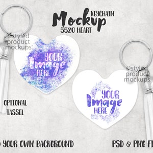 Dye sublimation heart shaped keychain mockup template | Add your own image and background