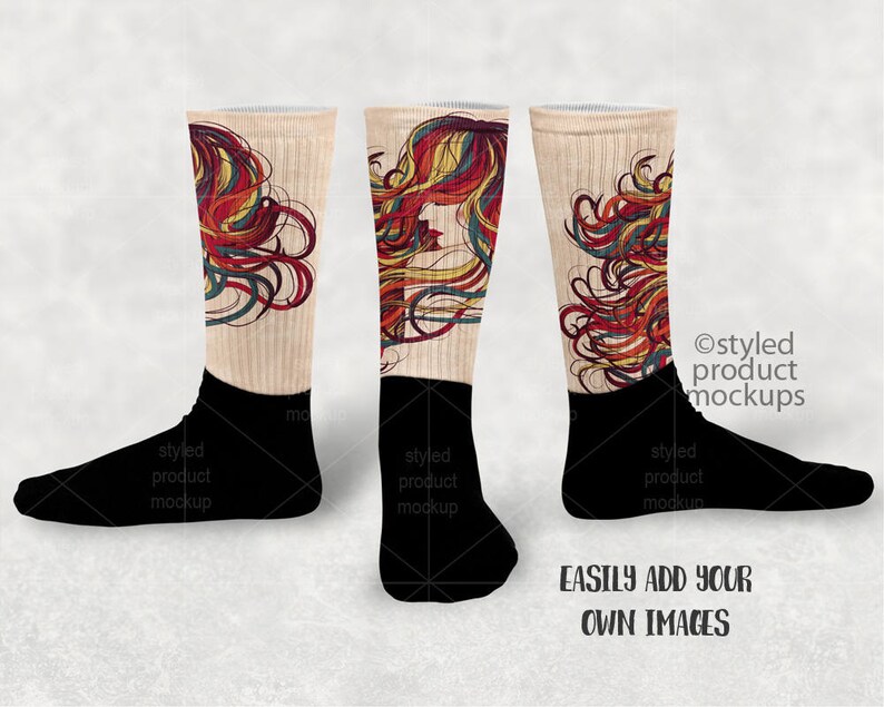 Download Black foot with white cuff sock mockup template Add your ...