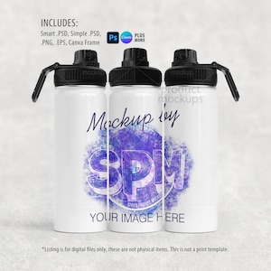 Maqueta de botella deportiva de 18 oz con sublimación de tinta / Agregue su propia imagen y fondo imagen 1