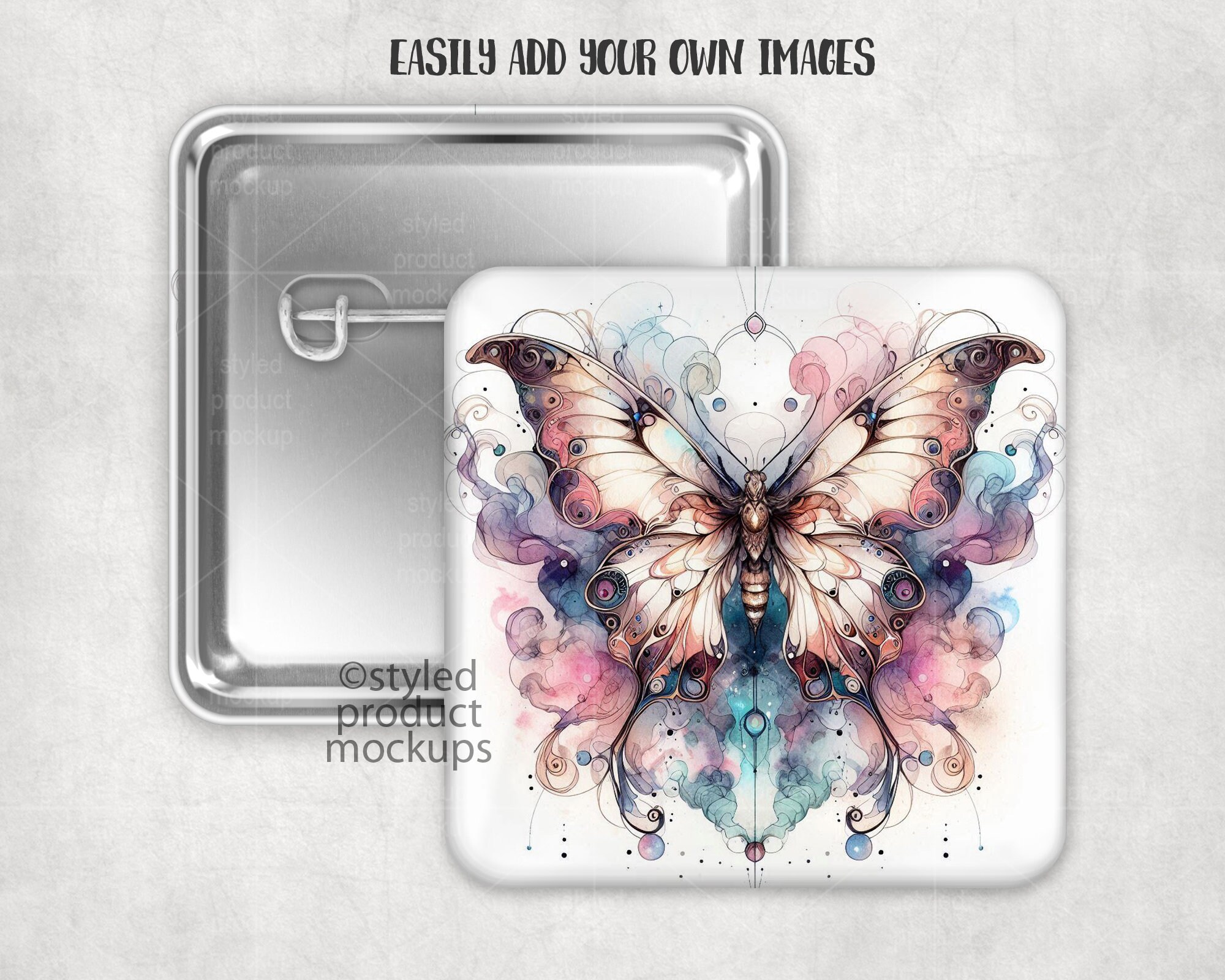 Square Pin Back Square Shaped Pinback Button Mockup | Add Your Own Image and Background ...