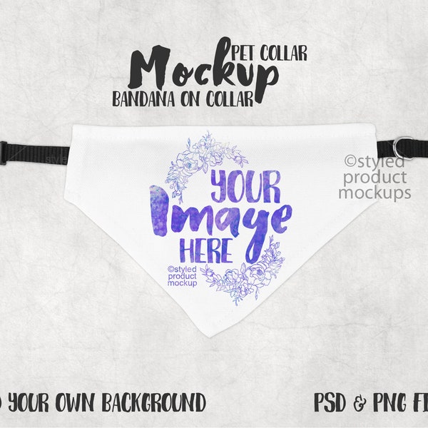 Dye sublimation pet bandana with collar mockup | Add your own image and background