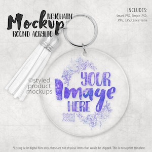 Clear acrylic round keychain with tassel Mockup | Add your own image and background