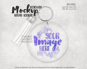 Clear acrylic round keychain with tassel Mockup | Add your own image and background