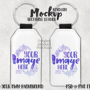 Dye sublimation PU leather rectangle keychain mockup | Add your own image and background