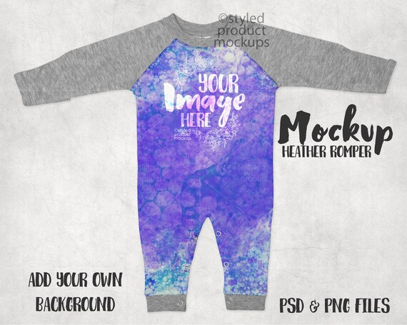 Dye Sublimation Long Sleeve Heather Raglan Baby Romper Mockup Etsy