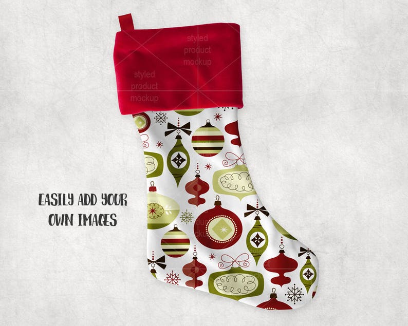 Christmas stocking white with red cuff template mockup Add