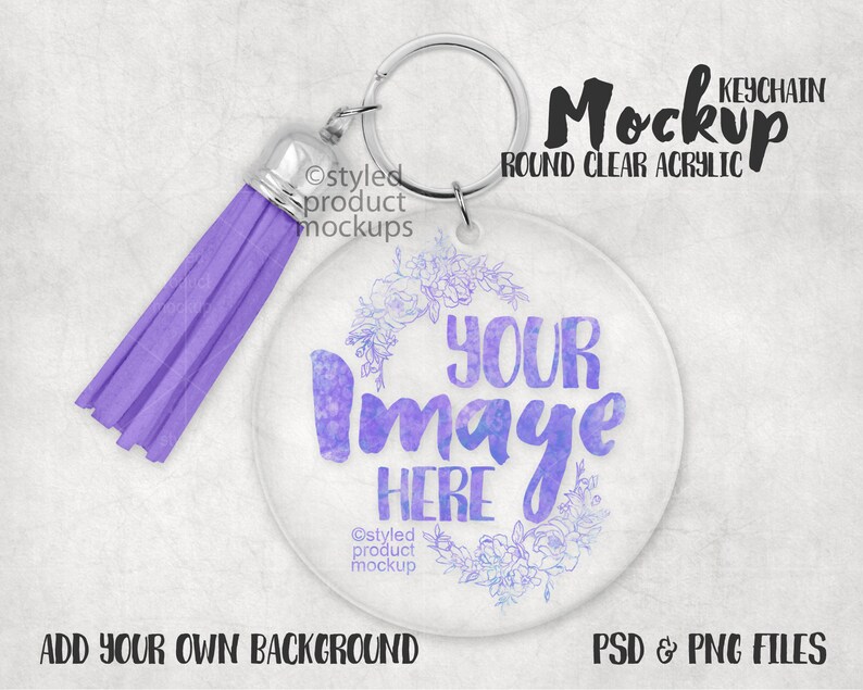 Download Clear acrylic round keychain with tassel Mockup Add your ...