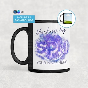 Black Coffee Mug Mockup | White Stripe Sublimation (PSD, PNG)