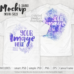 Dye sublimation youth crew neck t-shirt mockup | Add your own image and background | Canva frame mockup