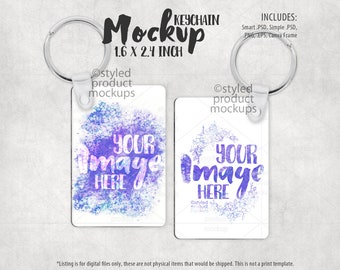 Dye sublimation double sided rectangle keychain Mockup | Add your own image and background