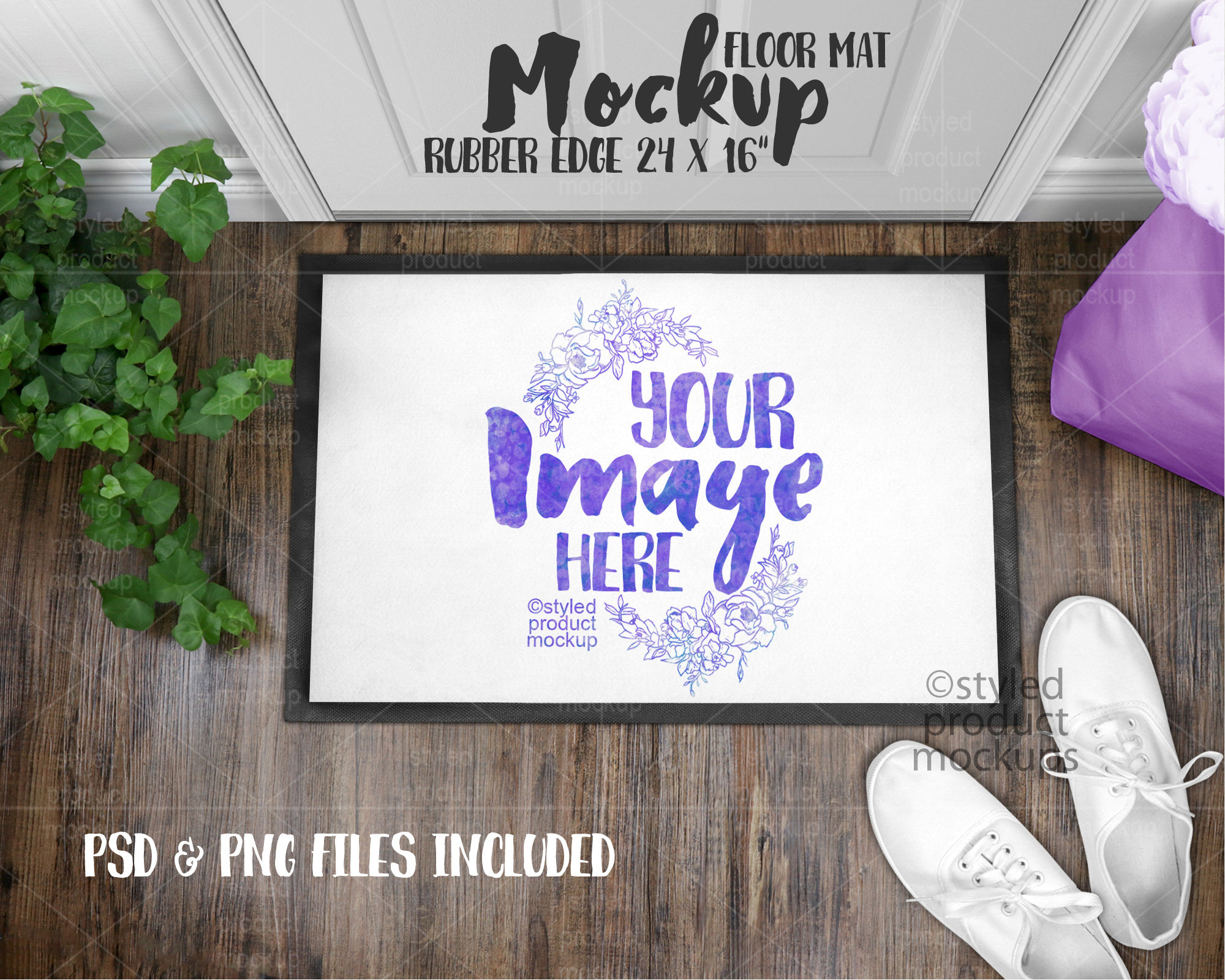 Dye sublimation floor mat scene mockup | Add your own image