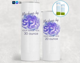 20 Unzen & 30 Unzen Skinny Tumbler Mockup Bundle | Side by Side Display (PSD, Canva, PNG)
