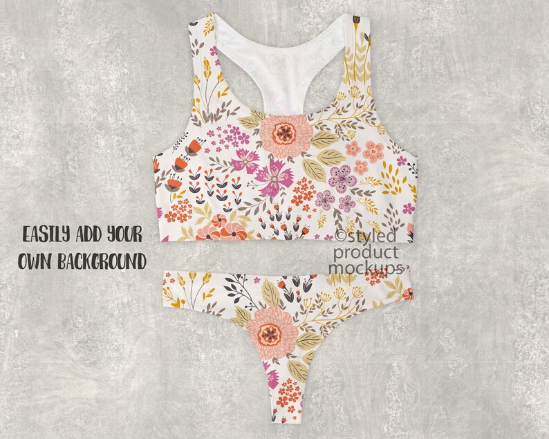 Dye Sublimation Sports Bra and Thong Underwear Set Mockup Etsy