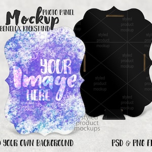 Dye sublimation benelux creative border photo panel with slot kickstand mockup | Add your own image and background