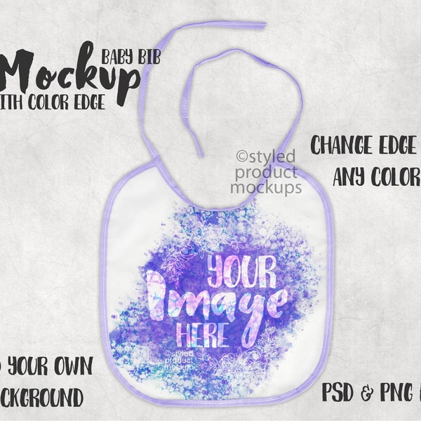 Dye sublimation baby bib with color edge border Mockup | Add your own image and background